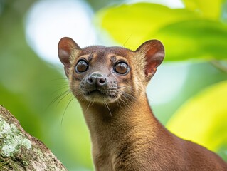 Curious small mammal perched on a branch in a lush tropical rainforest