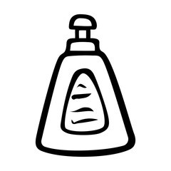 Obraz premium Bottle of liquid soap hand drawn doodle. Hand washing and disinfection. Personal hygiene. Vector outline line art illustration.