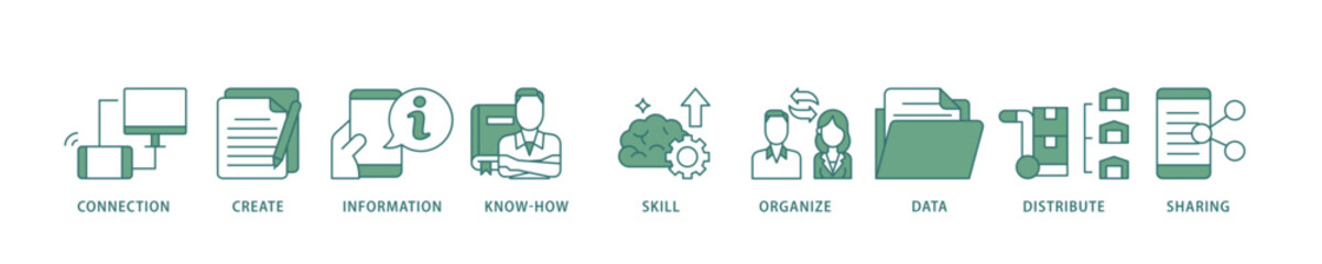 Knowledge icon infographic illustration concept with icon of education, think, development, study, potential, brainstorm, and creative icon live stroke and easy to edit 