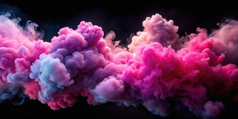 Fototapeta premium Surreal pink and magenta smoke clouds swirling against a black background, creating a pastel beauty, pastel, beauty