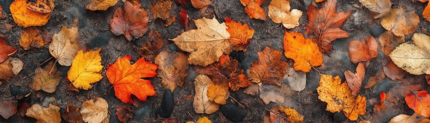 A vibrant collection of autumn leaves in various shades of orange, brown, and yellow, creating a stunning natural carpet.