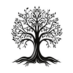 Obraz premium Tree silhouette, Tree Clipart, Tree logo, Tree with root illustration