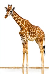 Fototapeta premium A graceful giraffe standing by a tranquil water edge under bright daylight