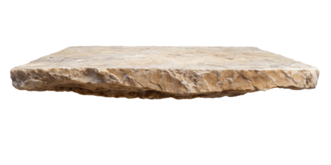 Rustic stone slab featuring rough edges and a natural finish, ideal for outdoor projects, landscaping, and rustic architectural designs. Isolated on transparent background, png.