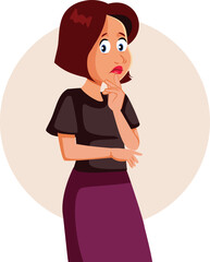 Woman Feeling Confused Overthinking her Issues Vector Illustration. Funny lady feeling overwhelmed planning and thinking
