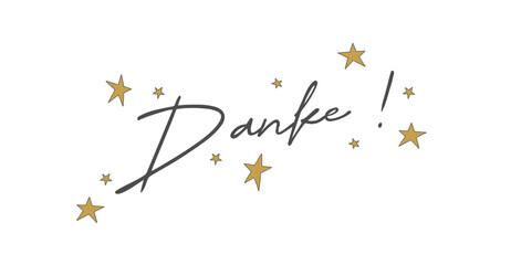 Danke ! Deutscher Text von Hand geschrieben mit goldenen Sternen, isoliert auf weißem Hintergrund, Vektor Illustration