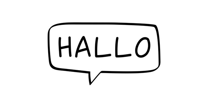 Hallo in Sprechblase, deutsches Wort in schwarz in schwarzer Blase isoliert auf wei&szlig;em Hintergrund, Konzept, Vektor Illustration