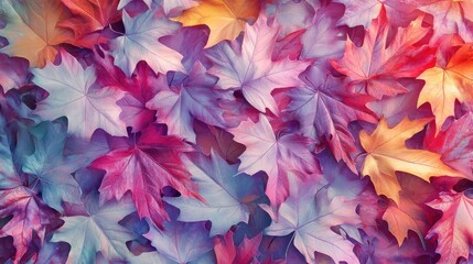 Obraz premium Vibrant and colorful leaves arranged beautifully, showcasing a stunning blend of shades perfect for nature or seasonal themed projects.