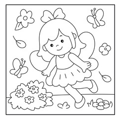 Cute fairy coloring page for kids