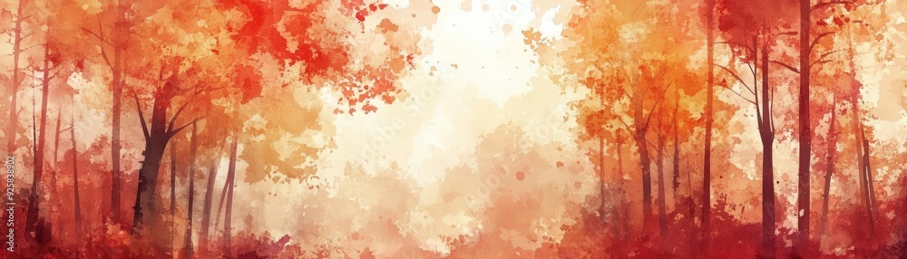 Aufkleber a serene autumn forest scene featuring vibrant orange and red leaves, creating a tranquil and magica
