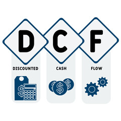 DCF - discounted cash flow acronym. business concept background. vector illustration concept with keywords and icons. lettering illustration with icons for web banner, flyer, landing pag