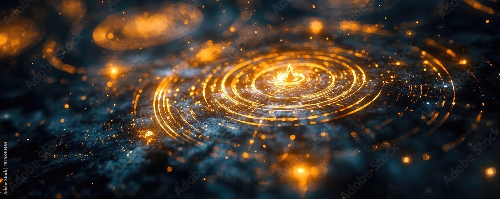 Poster abstract cosmic swirl of golden light and dark space, representing the beauty of the universe and ce