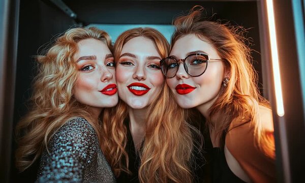 Frauen machen Foto vor Photobooth