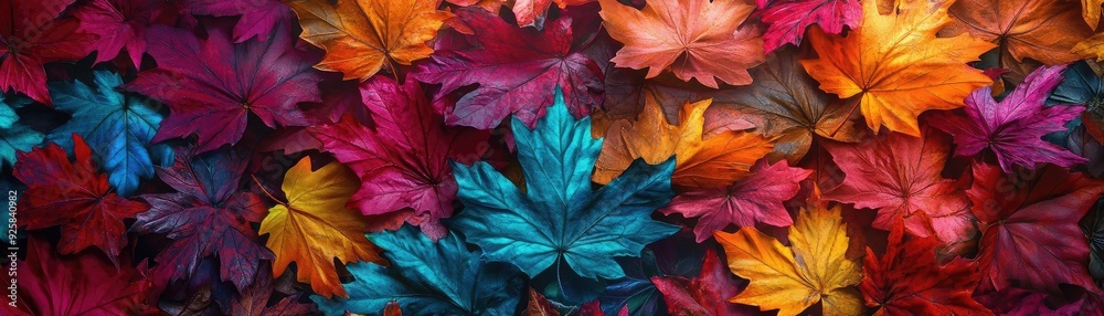 Poster a vibrant display of colorful autumn leaves in various shades creating a beautiful nature backdrop, 