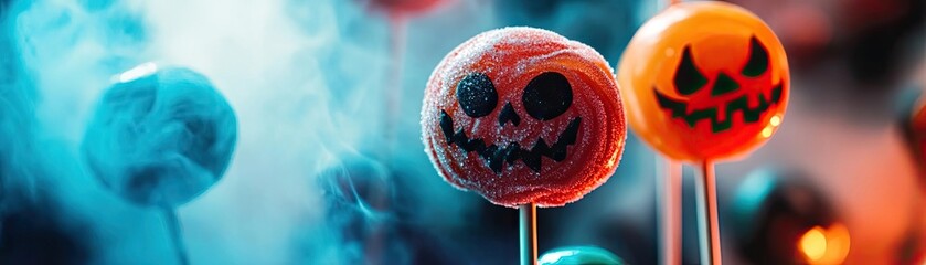 Colorful Halloween lollipops with spooky designs, perfect for festive celebrations and sweet treats during the spooky season.