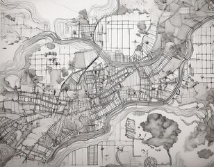Naklejka premium 空想の手描きマップ