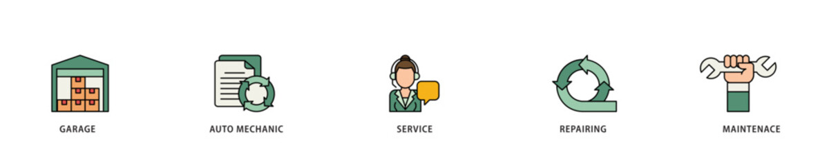 Car servicing icon infographic illustration concept with icon of repairing, maintenace, service, auto mechanic, garage icon live stroke and easy to edit 