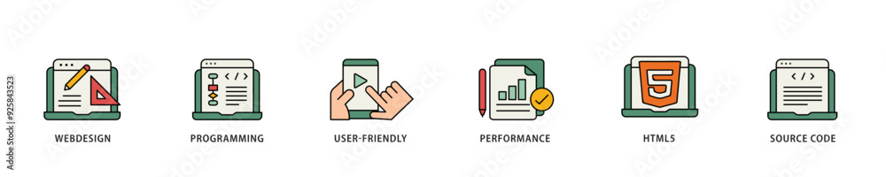 Aufkleber mobile first icon infographic illustration concept with icon of webdesign, programming, user friendl