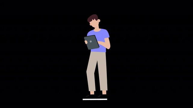 Character Using Internet On Tab Animation 4K On Alpha