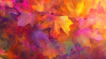 Fototapeta premium Vibrant autumn leaves in warm hues of orange, pink, and yellow create a stunning seasonal backdrop for nature photography.