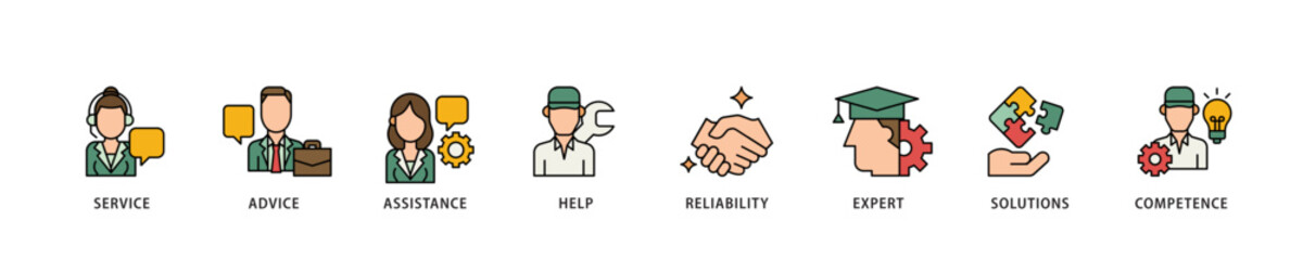 Support icon infographic illustration concept with icon of service, advice, assistance, help, reliability, expert, solutions and competence icon live stroke and easy to edit 