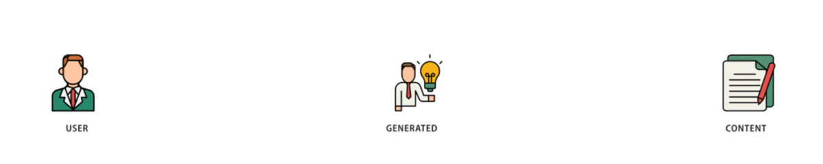 UGC icon infographic illustration concept with icon of people, network, process, engine, click, internet, website, archive and browser icon live stroke and easy to edit 