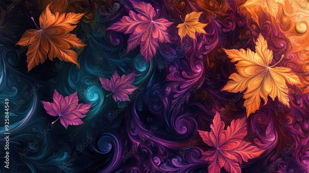 Aufkleber colorful autumn leaves swirl against a dark, rich backdrop, creating a captivating and dynamic abstr