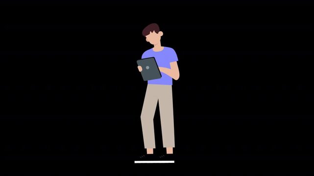 Character Using Internet On Tab Animation HD On Alpha