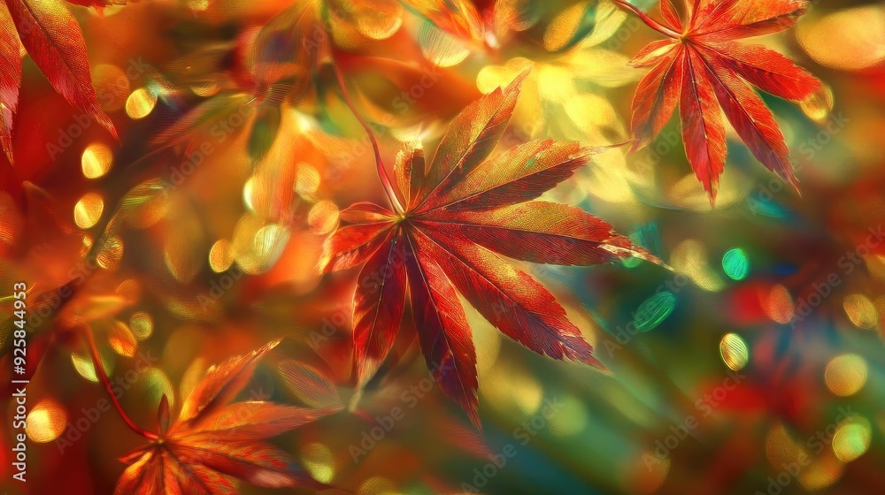 Poster vibrant autumn leaves with a beautiful bokeh background create a warm and inviting atmosphere in thi