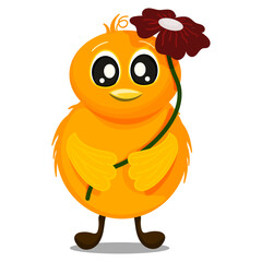 a yellow duck with a flower. vector illustration