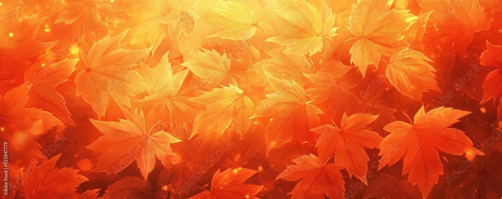 Poster a stunning display of autumn leaves in vibrant orange hues, creating a warm and inviting atmosphere 