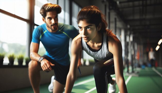 Energetic gym scene with focused athlete training in sprints.