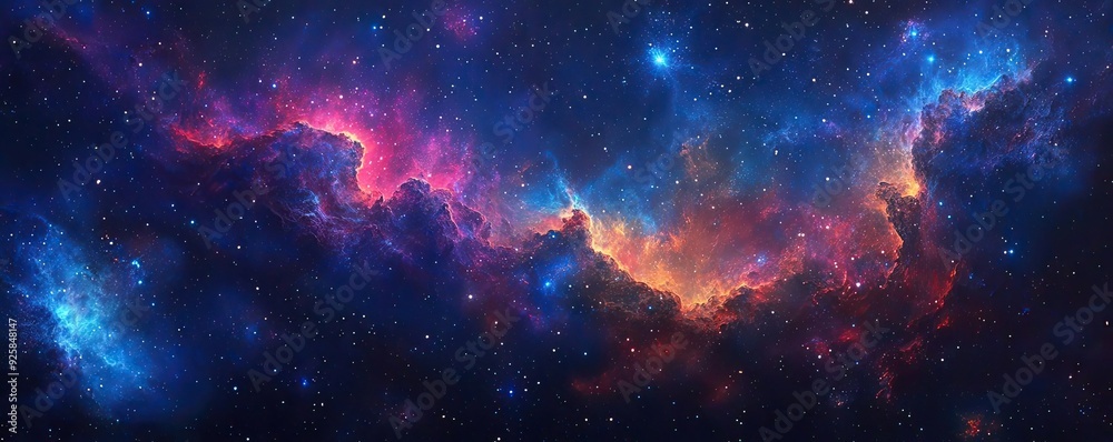 Poster a breathtaking cosmic scene featuring vibrant nebulas and twinkling stars in the vastness of outer s