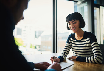 Business people, consultation and contract signature for legal document, agreement and office...