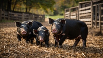 stock photography berkshire pigs in a beautiful farm