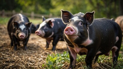 stock photography berkshire pigs in a beautiful farm