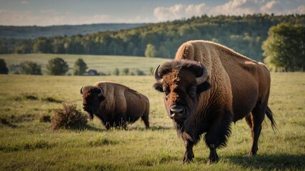 stock photography bison in a beautiful farm