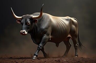Powerful bull symbolizing strength, resilience, Hispanic culture richness, ideal for heritage events, marketing, education, inclusive representation. Copy space available.