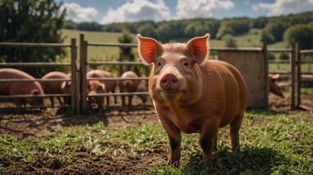 stock photography duroc pigs in a beautiful farm