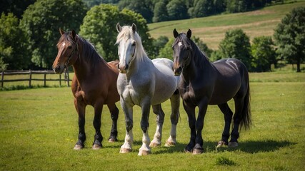 Obraz premium stock photography percheron horses in a beautiful farm