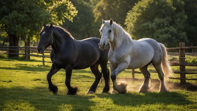 stock photography percheron horses in a beautiful farm