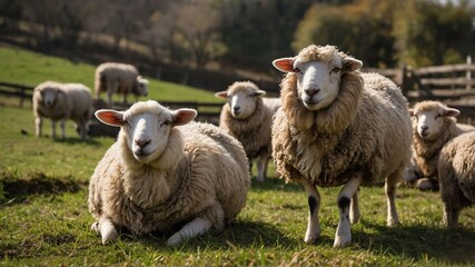 Fototapeta premium stock photography romney sheeps in a beautiful farm