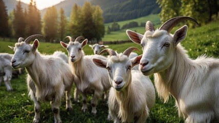 Fototapeta premium stock photography saanen goats in a beautiful farm