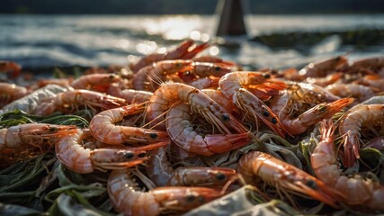 stock photography shrimp harvested in a beautiful farm