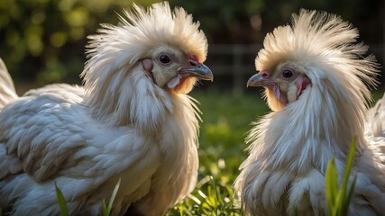 Fototapeta premium stock photography silkie chickens in a beautiful farm