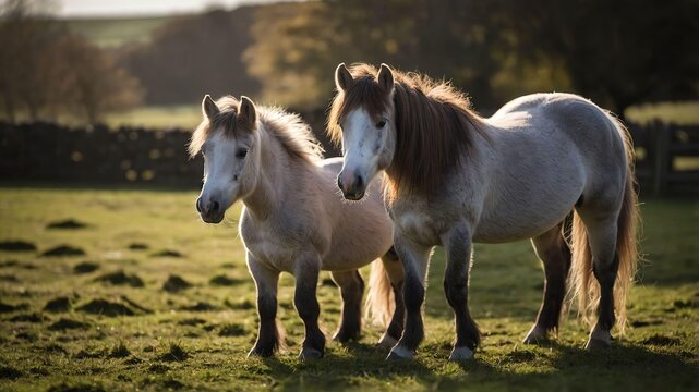 stock photography shetland ponys in a beautiful farm