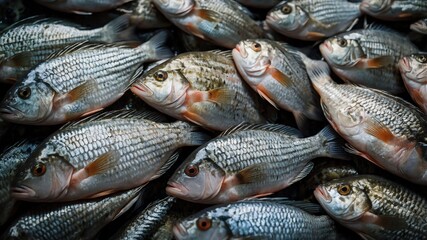 Obraz premium stock photography tilapia fish harvested in a beautiful farm