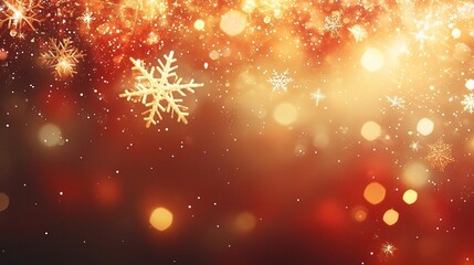 Red and Gold Festive Sparkle:  A dazzling backdrop of warm red and gold hues, adorned with shimmering snowflakes and sparkling lights, creates a magical Christmas or New Year's atmosphere.