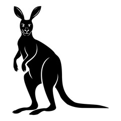 Black kangaroo silhouette design and vector illustration on white background. Kangaroo standing facing forward. For logo or icon poster, banner, stiker, emblem, conservation flyer