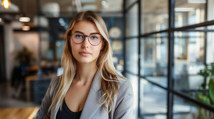 Portrait of a young businesswoman looking at the camera